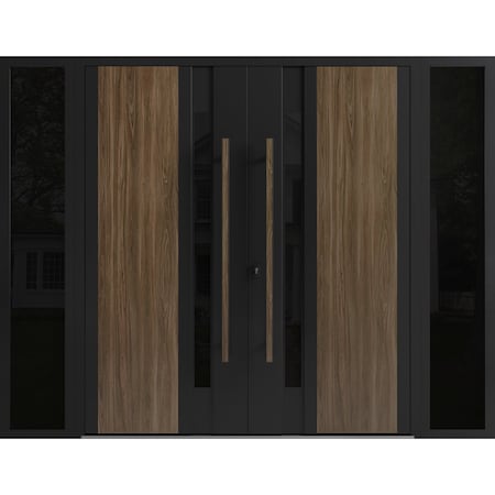 Vdomdoors Aluminum Double Doors Dekton 0163 Venezia Noce 2 Sidelights Entry Door Painted (W104xH96) Right han DEKTON0163DEXD-VEN-W16+72+16xH96-RH-I