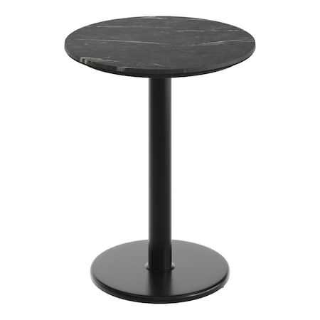 Flash Furniture Commercial 24" Black Faux Marble HPL Tabletop with Black Table Height RD Base ST-RD24-BKMAR-TR18-GG