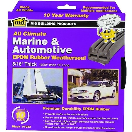 M-D Building Products 0 Weatherstrip Tape, 1932 in W, 10 ft L, EPDM Rubber, Black 1033