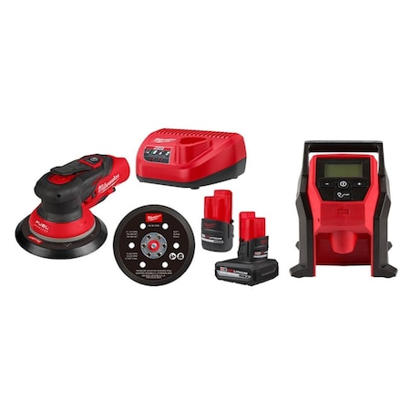 Milwaukee Tool M12 FUEL Sander Kit + M12 Inflator 2584-22CX, 2475-20