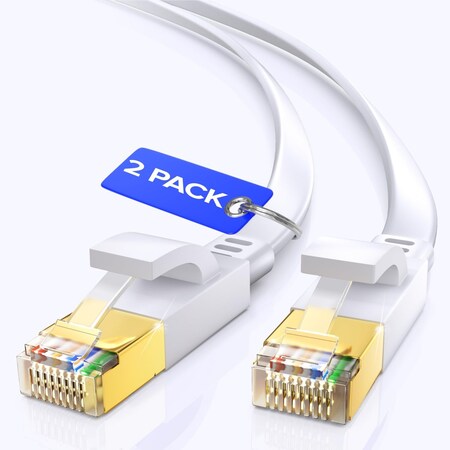 Maximm 1.5ft Cat8 Flat Ethernet Cable with Gold-Plated RJ45, 2PK, White, 2PK C8F-1.5FT-WHITE-2PK