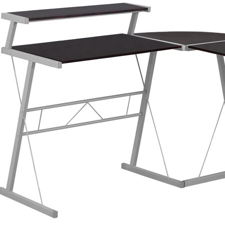 Homeroots 48" Dark Brown and Silver L Shape Computer Desk 333400