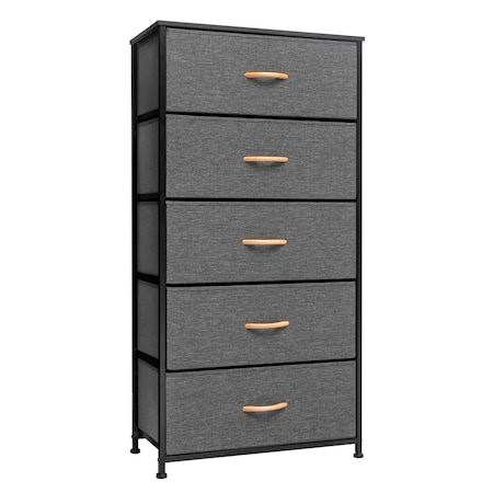 Homeroots 23" Gray and Black Steel and Fabric Five Drawer Chest 484709
