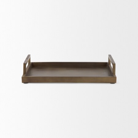 Homeroots 12in Gold Metal Hand Finished Vanity Tray With Handles 731275