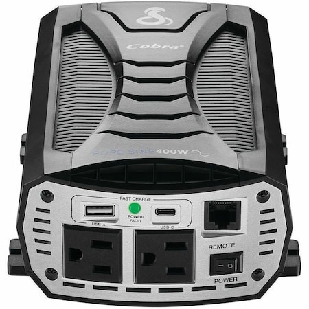 Cobra Power Inverter, Pure Sine Wave, 800 W Peak, 400 W Continuous, 4 Outlets CPI400PSW