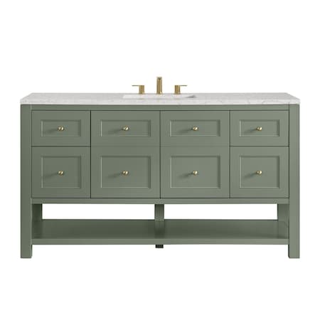 James Martin Vanities Breckenridge 60 in. Single Vanity, Smokey Celadon, w/ 3 CM Eternal Jasmine Pearl Quartz Top 330-V60S-SC-3EJP