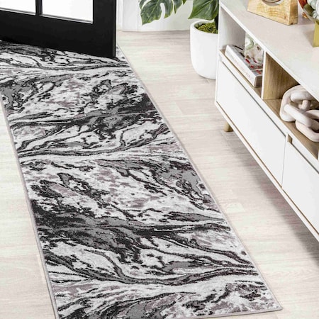 Jonathan Y Swirl Marbled Abstract Black/Ivory 2 ft. x 8 ft. Runner Rug SOR203E-28