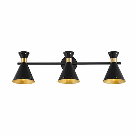 Jonathan Y Elroy 30.5" 3-Light Iron Retro Contemporary LED Track Light , Black/Gold JYL9905A