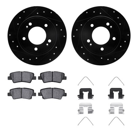 Dynamic Friction Co DFC Rotors-Drilled & Slotted-Black w/ 5000 Advanced Brake Pads Incl Hdw 8512-03072