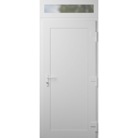 Vdomdoors Front Exterior Prehung Metal-Plastic Door, Manux 8111 White Silk, Top Sidelite Transom, Office Comm MANUX8111EXD-WS-W36xH80+14-LH