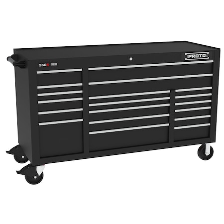 Proto 550 Series Rolling Tool Cabinet, 19 Drawer, Black, 67 in W x 25-1/4 in D x 41 in H J556741B-19BK