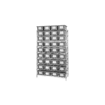 Global Industrial Chrome Wire Shelving With 12 10"H Nest and Stack Shipping Totes Gray, 72x24x63 269015GY
