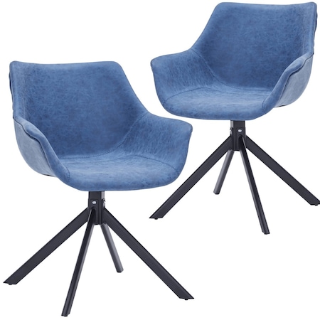 Leisuremod Markley Swivel Leather Dining Arm Chair with Iron Legs, 2PK ESCBL-26-BU2