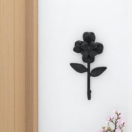 Homeroots 4" Black Cast Iron Flower Wall Hook 612083