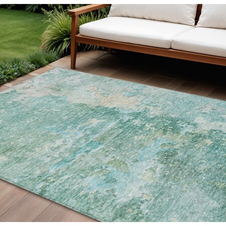 Homeroots 10' X 14' Emerald Abstract Washable Indoor Outdoor Area Rug 607787