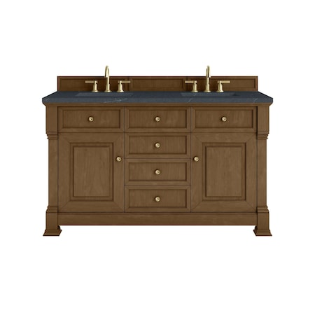 James Martin Vanities Brookfield 60 in. Double Vanity, Honey Oak w/3 CM Charcoal Soapstone Silestone Top 547-V60D-HNO-3CSP