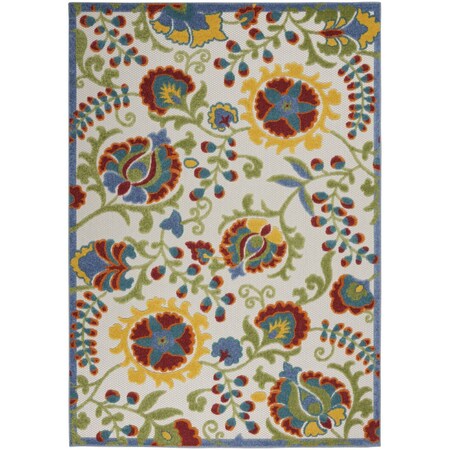 6' X 9' Ivory Green Red And Yellow Floral Indoor Outdoor Area Rug