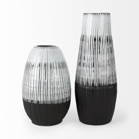 Homeroots 19" Black Gray And White Abstract Cylinder Ceramic Table Vase 397507