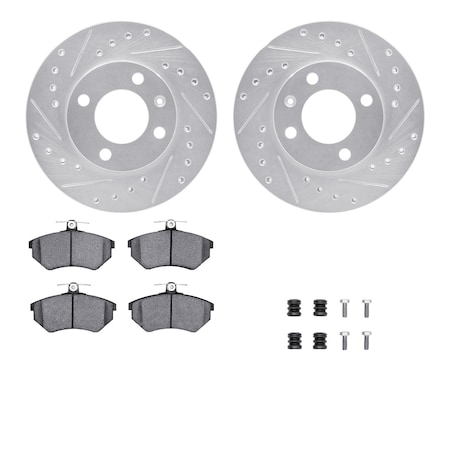 Dynamic Friction Co DFC Rotors-Drilled & Slotted-Silver w/ EURO 5000 Ceramic Brake Pads Incl Hdw 7612-74003
