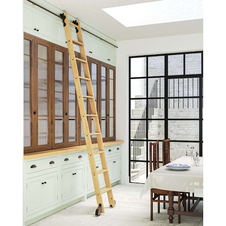 Quiet Glide 9.92 ft. White Oak Contemporary Wheel Bronze Rolling Hook Removable Ladder, 12 ft. Rail QG.540-10WO-12-H.07