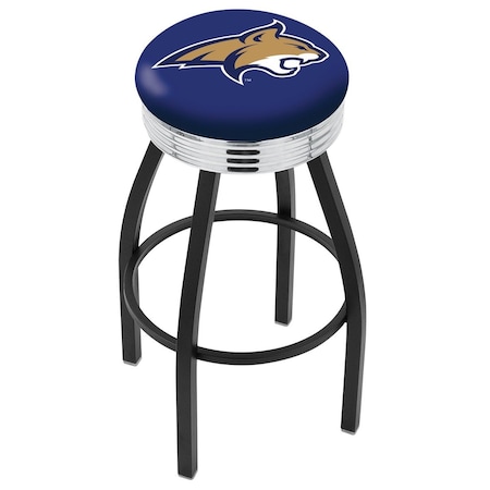 Holland Bar Stool Co 30" Blk Wrinkle Montana State Swivel Bar Stool, Chrome Ring L8B3C30MontSt