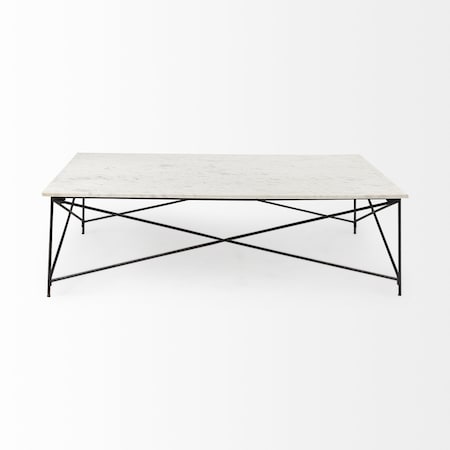 Homeroots 35" White Genuine Marble and Metal Coffee Table 393180
