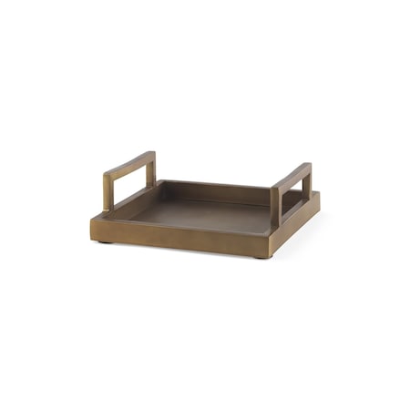 Homeroots 10in Gold Metal Hand Finished Vanity Tray With Handles 731274