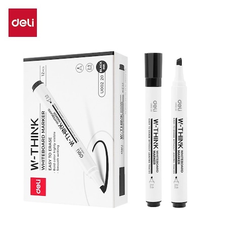 Deli THINK Dry-Erase Marker, Chisel Tip, Black, Low-Odor, 12PK EU00220