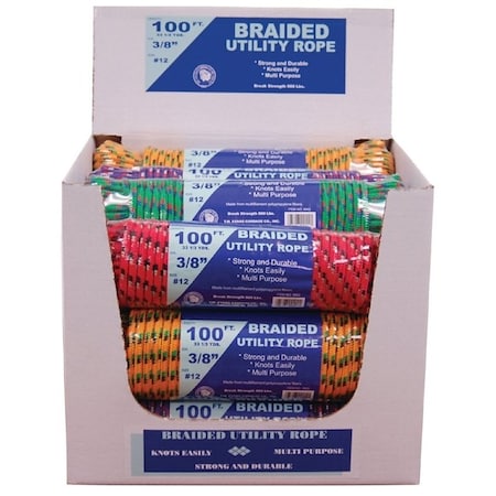Tw Evans Cordage T.W. Evans Cordage 99022 Utility Rope Display, 100 ft L, 3/8 in Dia, Polypropylene 99022
