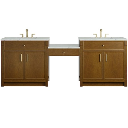 James Martin Vanities Bellshire 96" Dual Vanity Set w/ 24" Make-Up Counter, Honey Oak w/3 cm Ethereal Noctis Silestone Top 660-VMC96-HNO-3ENC