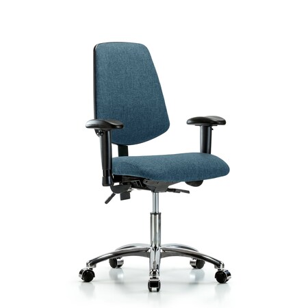 Blue Ridge Ergonomics Desk Chair Fab Desk Chair, Med, Bk, Chrm, AA, Cast, Blu, Adjustable Arms, 19" to 24" Height, Fabric, Blue BR-FDHCH-MB-CR-T0-A1-CC-F43