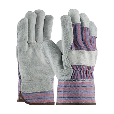 Pip Industry Grade Split Cowhide Leather Palm Glove with Fabric Back, Starched Safety Cuff, 12PK 85-7500SC