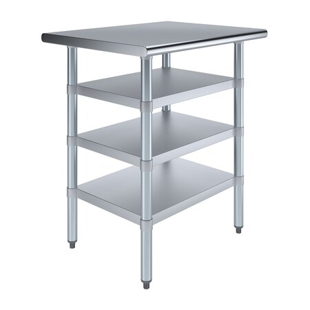 Amgood 24in D x 30in L Stainless Steel Table, Three Undershelves AMG WT-2430-3SH-Z