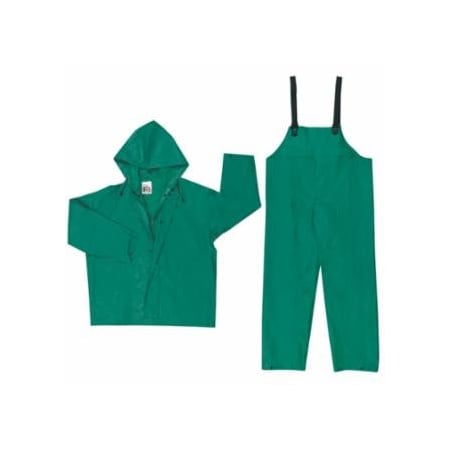 Mcr Safety Two-Piece Rain Suit, Jacket w/Hood, Bib Pants, 0.42 mm PVC/Poly, Green, 2X-Large 611-3882X2