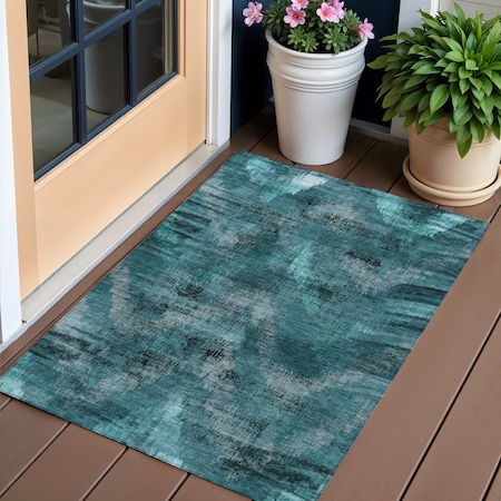 Homeroots 3' X 5' Teal Blue Aqua And Gray Abstract Washable Indoor Outdoor Area Rug 587152