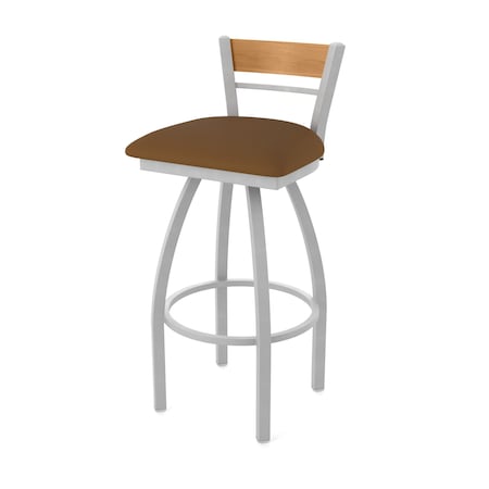 Holland Bar Stool Co Revelle 25in Swivel Counter Stool with Anodized Nickel Finish, Medium Back and Canter Thatch Seat 881