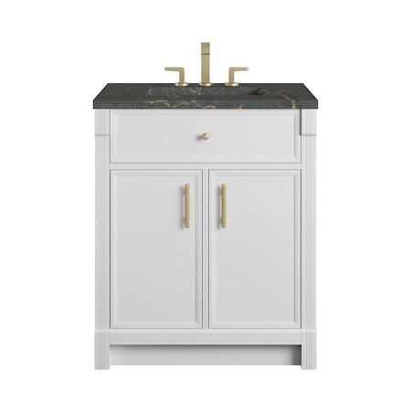 James Martin Vanities Bellshire 30" Single Vanity, Bright White w/ 3 CM Parisien Bleu Silestone Top 660-V30-BW-3PBL
