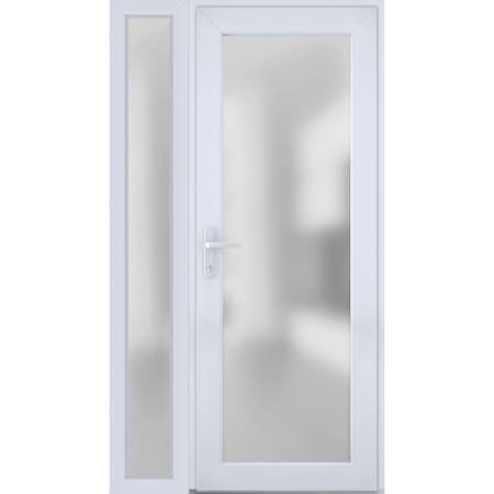 Vdomdoors Front Exterior Prehung FiberGlass Door Frosted Glass / Manux 8102 White Silk / Sidelight Exterior W MANUX8102EXD-WS-W36+12 x H80-RH