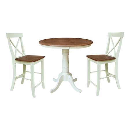 Whitewood Industries Rectangular Fixed Top Table W/ 2 Counter Height Stools, 36 in W, 35.1 in L, 36 in H, Parawood, 3 K79-36RT-6B-S6132-2