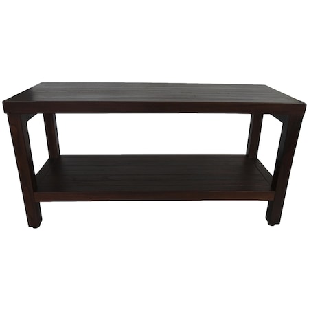 Homeroots Rectangular Teak Shower Outdoor Bench With Shelf In Brown Finish 376669