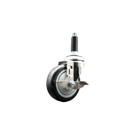 Service Caster 4 Inch 316SS Black Polyurethane Swivel 3/4 Inch Expanding Stem Caster Brake SCC-SS316EX20S414-PPUB-BLK-TLB-34