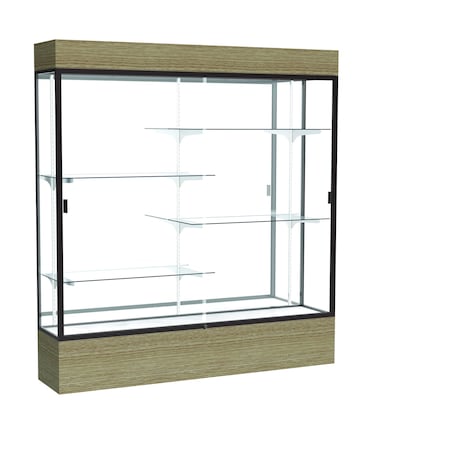 Ghent 80''H x 72''W x 16''D Reliant Driftwood Oak Display Case w/ Mirror Back & Dark Bronze Frame 2176MB-BZ-DK
