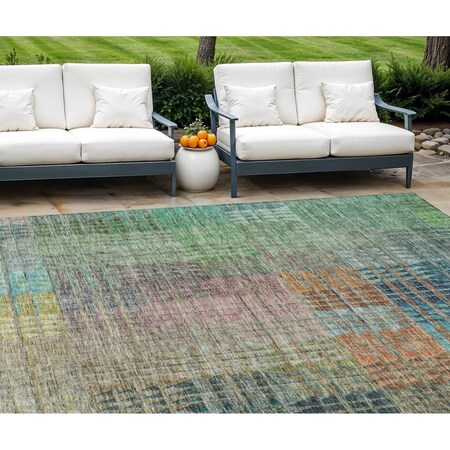 Homeroots 10' X 14' Green Gold And Teal Blue Abstract Washable Indoor Outdoor Area Rug 588431
