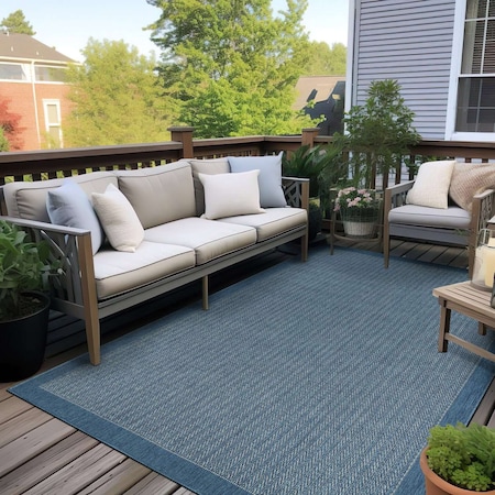 World Rug Gallery Contemporary Bordered Weather Resistant Reversible Indoor/Outdoor Rug 5 ft x 7 ft Blue WR111BLUE5X7