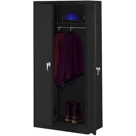Tennsco Wardrobe Storage Cabinet, 72 in H, 36 in W, Swing, Keyed, Black, 1 Shelves, 0 Drawers 7114BK