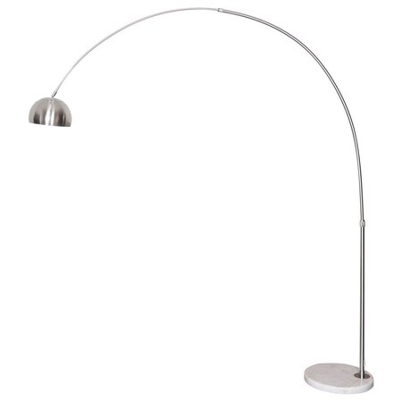 Leisuremod Arco Arched Floor Lamp 75.6in Height with White Round Marble Base and Metal Dome Lamp Shade, Silver ALWH-SL-13SL