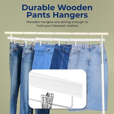 Serenelife Skirt and Pant Hanger with Adjustable Non-Slip Steel Clips, Premium Wooden, 360 degrees, 10PK SLWPHWH10