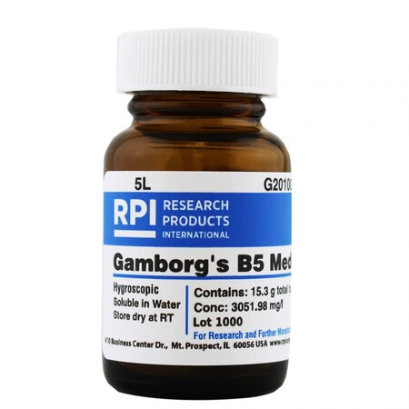 Rpi Gamborg's B5 Medium, Powder, 15.25g Makes 5 Liters G20100-5.0