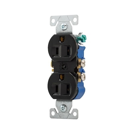 Eaton Wiring Devices Standard Residential-Grade Duplex Receptacle, 2-Pole, 15 A, 125 V, NEMA: NEMA 5-15R, Black 270BLK