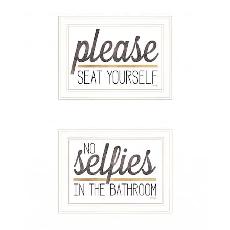Homeroots Set Of Two No Selfies When Seated 1 White Framed Print Bathroom Wall Art, 2PK 408214